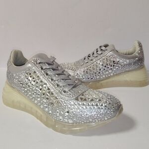 Steve Madden Carissa Corona Rhinestone Lace-Up Platform Wedge Sneakers M7/W8.5